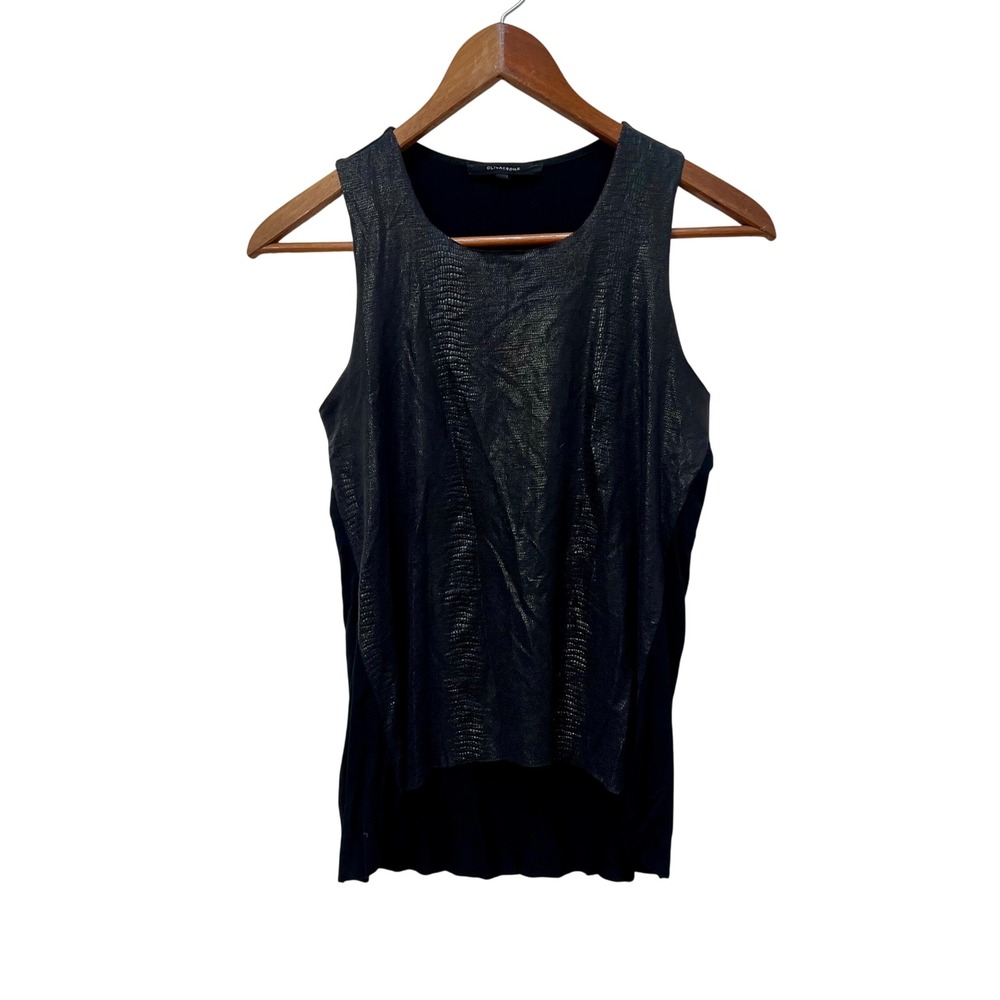 Olivaceous Womens Small Metallic Faux Snakeskin High Low Tank Top Black Grunge